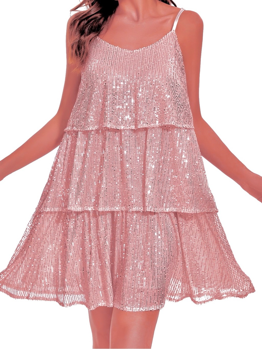 Pink Sequin Tiered Dress Size L